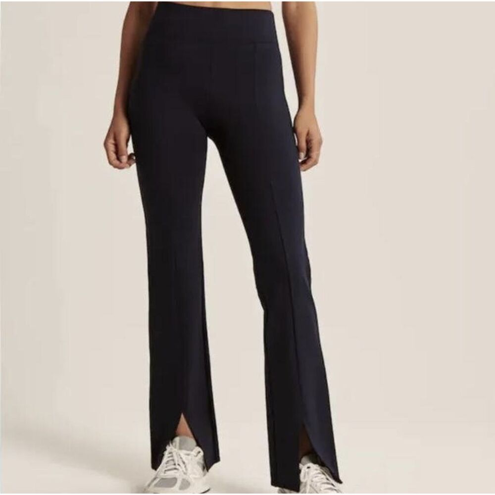 Abercrombie & Fitch Womens Ponte Split-Hem Flare Pant Black Knit Size Large